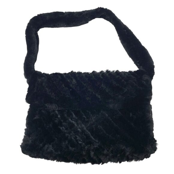 TRILOGY COLLECTIONS Handbag Black Fur Evening Shoulder Bag Womens Purse - Picture 1 of 12